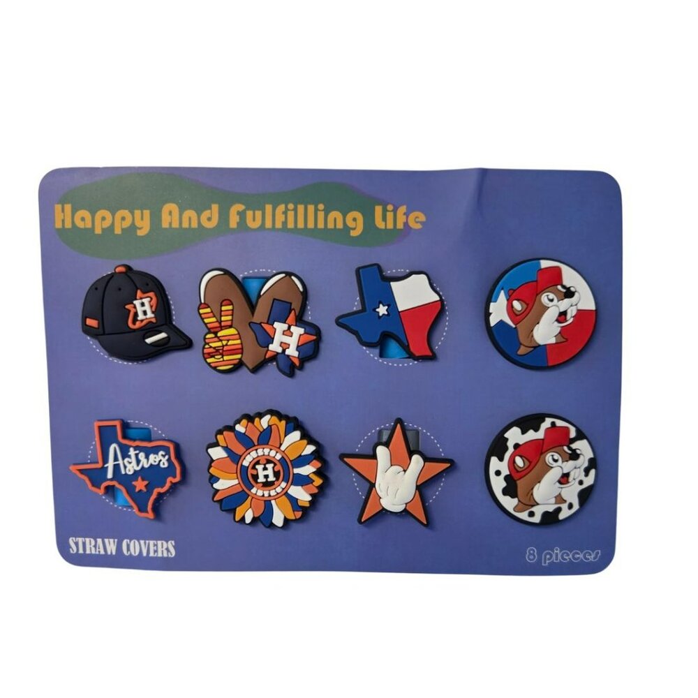 Houston Astros Straw Toppers 8 Pack 10mm Covers Fits Stanley Baseball MLB